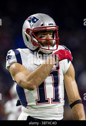 Dezember 2019, Houston, Texas, USA: 1. Dezember, 2019: New England Patriots Wide Receiver Julian Edelman (11) vor dem Start des Spiels gegen die Houston Texans im NRG Stadium in Houston, Texas. (Bild: © Maria Lysaker/ZUMA Wire) Stockfoto