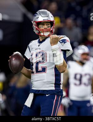 Dezember 2019, Houston, Texas, USA: 1. Dezember, 2019: New England Patriots Quarterback Tom Brady (12) während der Aufwärmphase vor dem Spiel gegen die Houston Texans im NRG Stadium in Houston, Texas. (Bild: © Maria Lysaker/ZUMA Wire) Stockfoto