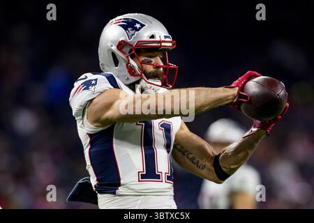 Dezember 2019, Houston, Texas, USA: 1. Dezember, 2019: New England Patriots Wide Receiver Julian Edelman (11) vor dem Start des Spiels gegen die Houston Texans im NRG Stadium in Houston, Texas. (Bild: © Maria Lysaker/ZUMA Wire) Stockfoto