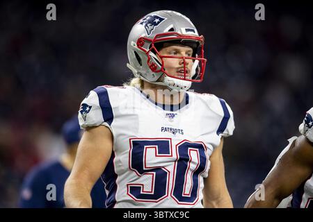 Dezember 2019, Houston, Texas, USA: 1. Dezember, 2019: die New England Patriots beenden Chase Winovich (50) vor dem Start des Spiels gegen die Houston Texans im NRG Stadium in Houston, Texas. (Bild: © Maria Lysaker/ZUMA Wire) Stockfoto