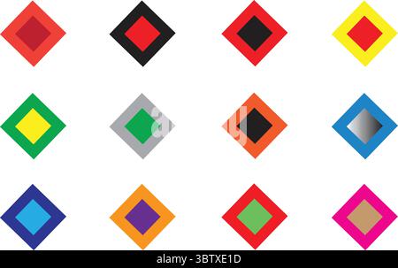 Farbenfrohe quadratische 3D-Tasten in leuchtenden Tönen mit Diamantform-Vektor für moderne Symbole auf der Benutzeroberfläche Stock Vektor