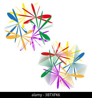 Abstrakte Burst-Elemente. Farbenfrohe Vektorformen. Dynamische Explosionsdarstellung. Lebendiges künstlerisches Muster. Stock Vektor