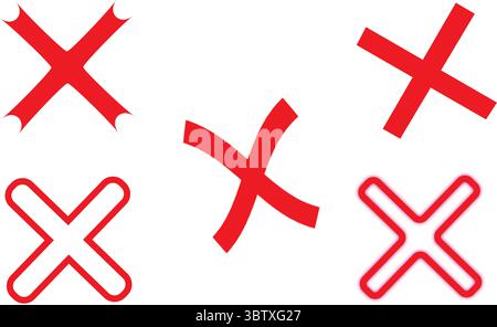 Flache rote X-Symbole Vektorpaket für falsche Fehlermarkierungen, Abbruchschaltflächen und Ablehnungssymbole UI-Design Stock Vektor