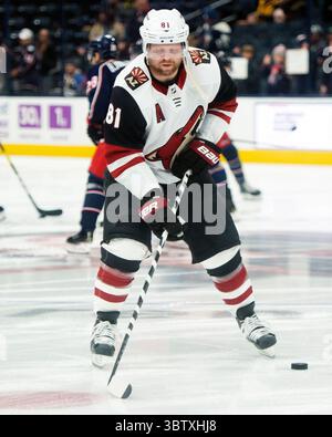 3. Dezember 2019: Die Arizona Coyotes spielen Phil Kessel (81) während der Aufwärmphase, bevor sie sich den Columbus Blue Jackets in Columbus, Ohio, stellen. Brent Clark/CSM(Bild: &Copy; Brent Clark/CSM via ZUMA Wire) Stockfoto