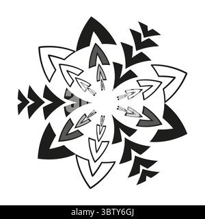 Geometrisches Sternmuster. Abstrakter Blumenvektor. Radiales Ornament. Monochrome spirituelle Illustration Stock Vektor