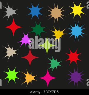 Abstrakte Sternformen. Farbenfrohes Glitzermuster. Helles Berstelement. Festliches Vektordesign. Stock Vektor