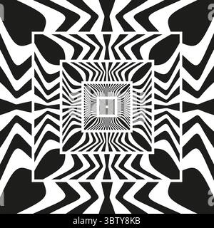 Abstraktes quadratisches Muster. Konzentrische Verzerrung. Optischer Illusionsvektor. Hintergrund geometrischer Kunst. Stock Vektor