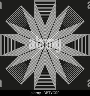 Geometrische Sternform. Radial gestreiftes Muster. Abstraktes scharfes Element. Dekoratives Vektordesign. Stock Vektor