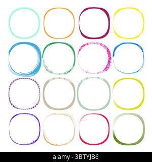 Bunte quadratische Rahmen. Abstrakte abgerundete Ecken. Leuchtende Konturränder. Vektorgrafik-Elemente. Stock Vektor