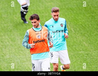 18. Oktober 2020, Bilbao, VIZCAYA, SPANIEN: Sergio Postigo aus Levante wärmt sich vor der spanischen Liga La Liga Santander auf, die am 18. Oktober 2020 in Bilbao, Spanien, zwischen Athletic Club de Bilbao und Levante UD im San Mames Stadion ausgetragen wurde. (Bild: © Inigo Larreina/AFP7 via ZUMA Wire) Stockfoto