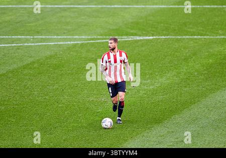 18. Oktober 2020, Bilbao, VIZCAYA, SPANIEN: Inigo Martinez von Athletic Club während der spanischen Liga La Liga Santander, Fußballspiel zwischen Athletic Club de Bilbao und Levante UD im San Mames Stadion am 18. Oktober 2020 in Bilbao, Spanien. (Bild: © Inigo Larreina/AFP7 via ZUMA Wire) Stockfoto