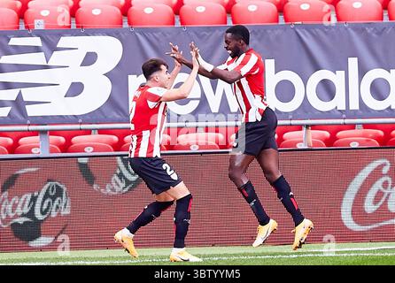 18. Oktober 2020, Bilbao, VIZCAYA, SPANIEN: Inaki Williams vom Athletic Club feiert sein Tor während der spanischen Liga La Liga Santander, einem Fußballspiel zwischen Athletic Club de Bilbao und Levante UD im San Mames Stadion am 18. Oktober 2020 in Bilbao, Spanien. (Bild: © Inigo Larreina/AFP7 via ZUMA Wire) Stockfoto