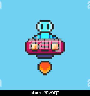 Pixel Art Roboter Flying im Raumschiff Spiel Asset Design Stock Vektor