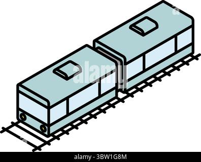 Fahrzeugsymbol, einfache und niedliche isometrische Linienzeichnung Symbol eines verbundenen Zuges, Vektorillustration Stock Vektor
