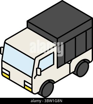 Fahrzeugsymbol, einfache und niedliche isometrische Linienzeichnung Symbol eines leichten Lkws mit Motorhaube, Vektor-Illustration Stock Vektor
