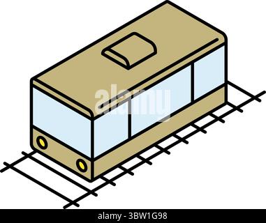 Fahrzeugsymbol, Züge und Gleise einfache und niedliche isometrische Linienzeichnung Symbol, Vektor-Illustration Stock Vektor