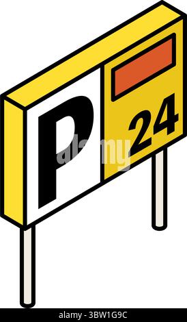 Einfache und niedliche isometrische Linien-Symbole für Fahrsymbole und Parkschilder, Vektorillustration Stock Vektor