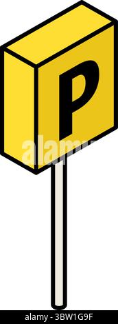 Einfache und niedliche isometrische Linien-Symbole für Fahrsymbole und Parkschilder, Vektorillustration Stock Vektor