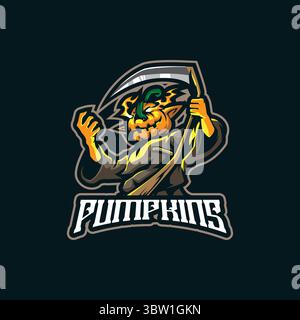 Kürbis-Maskottchen-Logodesign mit modernem Illustrationskonzept für Abzeichen, Embleme und T-Shirts. Wütende Kürbisse Illustration für Sport und E Stock Vektor