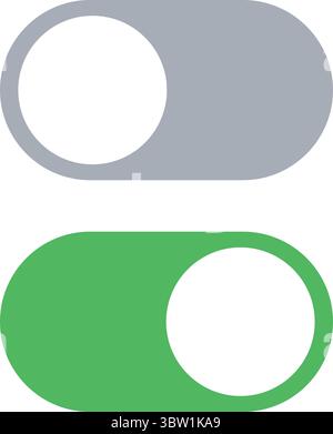 Minimalistisch flache Umschalttaste mit AUS- und EIN-status in Grün und Grau. Vertikales zweireihiges Layout. Bearbeitbares Vektorsymbol für UI und UX. Stock Vektor