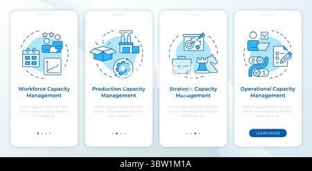 Arten der Kapazitätsverwaltung blauer Onboarding-Bildschirm für mobile Apps Stock Vektor