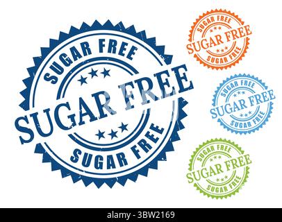 Eine zuckerfreie Etikettenpackung, Grunge Rubber Clean Eating Vector Stamp Set Stock Vektor