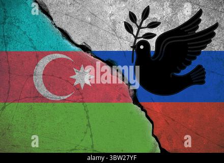 Konzeptuelles Bild des Krieges zwischen Russland und Aserbaidschan, mit Flagge und Silhouette Stockfoto