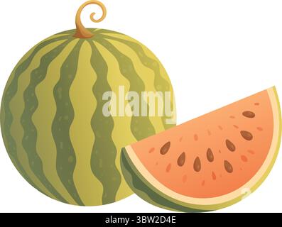 Ganze helle reife Wassermelone im Sommer auf weißem Hintergrund Stock Vektor
