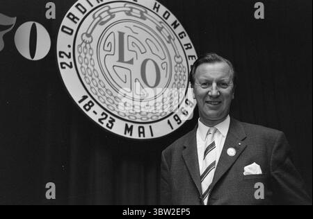 Aktuell 22-2-1969: Mit 600.000 dahinter. Neuer Vorsitzender der Nationalen Organisation Norwegens ist Tor Aspengren. Derselbe Kongress, der ihn zum Vorsitzenden wählte, verabschiedete auch ein Aktionsprogramm für LO - das Programm, das in Zukunft die Leitlinie der union-Bewegung sein wird. Foto: Ivar Aaserud / aktuell / NTB ***Foto wird nicht verarbeitet*** *Text wird automatisch übersetzt* Stockfoto