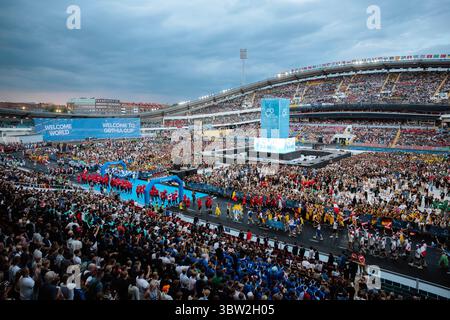 Göteborg, Schweden. Juli 2025. Göteborg, Schweden, 7. Juli 2025 Ein Weitwinkelblick auf das überfüllte Ullevi-Stadion mit Teams aus aller Welt während der Eröffnungszeremonie des Göteborg Cup 2025 in Göteborg, Schweden. (Gabor Baumgarten/SPP) Credit: SPP Sport Press Photo. /Alamy Live News Stockfoto
