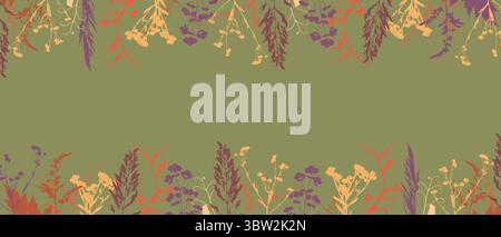Herbstbanner mit Randwiesen und Gras, Silhouette. Pflanzlicher Hintergrund. Herbarium. . Vektorabbildung Stock Vektor