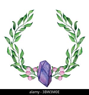 Aquarellvektorsatz von Blumen, Blättern und Edelsteinen Stock Vektor