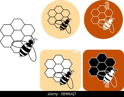 Honigwaben- und Bienenlogo. Vektorgrafik-Strichdarstellung. Banner, Poster, Geschenkpapier, Aufkleber, Druck, modernes Textildesign. Für Logo, Web, PA Stock Vektor