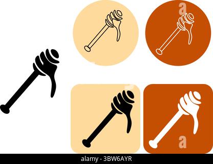Honigstab-Symbol. Honiglöffel-Logo. Vektorgrafik-Strichdarstellung. Symbol für hölzernen Pendelarm. Piktogramm für flüssiges süßes Dessert. Gesunde natürliche Ernährung Stock Vektor