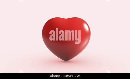 Rotes Herz auf rosa Hintergrund. Ein und ein einzelnes Objekt. Valentinstag und medizinisches Gesundheitskonzept. Symbol der Liebe und Zuneigung. Renderin für 3D-Illustrationen Stockfoto