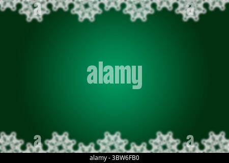 Das flache Design mit weißen Schneeflockenrändern und weichem Mittelglühen auf grünem Farbverlauf Stockfoto
