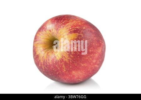 Schöner reifer saftiger roter Apfel, auf der Seite, isoliert auf weißem Hintergrund Stockfoto