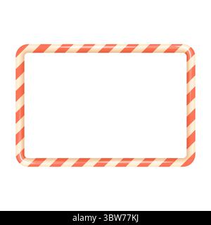 Einfacher rot-weiß gestreifter Zuckerrohr-Rahmen in 3D. Ideal für Weihnachtsvorlagen, Banner und festliche Werbebotschaften. Stock Vektor