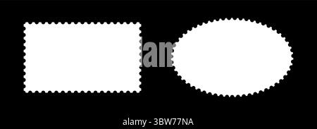 Briefmarkenrahmen-Satz. Leere Ränder Sammlung, Hintergründe für Postkarten, Briefe. Weiße rechteckige, ovale Vintage-Stempel. Etiketten, Etiketten, Coupons Stock Vektor