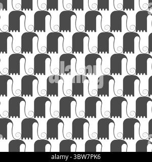 Nahtloses Muster mit stilisierten Elefanten-Stammformen mit spiralförmigen Details in einer monochromatischen Palette, ideal für Textilien und Hintergründe. Stock Vektor