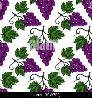 Nahtloses Vektormuster von handgezeichneten Trauben mit grünen Blättern, wodurch ein lebendiges und natürliches Design entsteht, das sich ideal für verschiedene Anwendungen eignet Stock Vektor