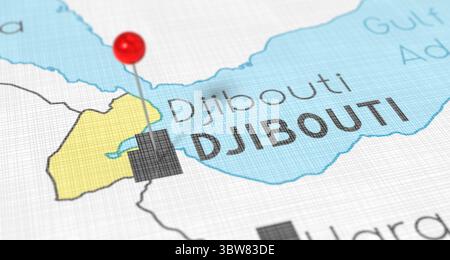 Dschibuti – Pin auf politische Karte stecken – 3D-Illustration Stockfoto