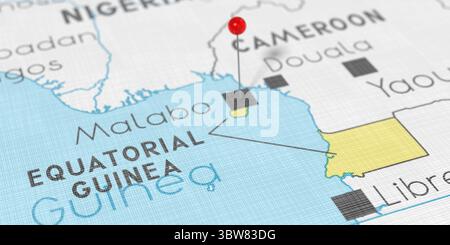 Äquatorialguinea, Malabo - Pin auf politische Karte schieben - 3D-Illustration Stockfoto
