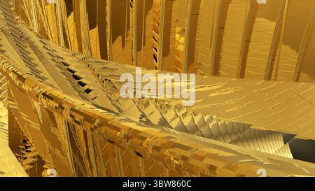 Abstrakte Malerei in Goldtönen 3D-Rendering mit linearen Assoziationen Computer-Bildschirmschoner in hoher Auflösung Stockfoto