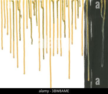 Schwarze weiße und goldene Tinte tropft auf abstrakte Kunst Stockfoto