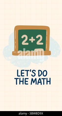 Vektorillustration eines Schwarzen Bretts mit 2 plus 2 und handschriftlicher Schrift macht die Mathematik. Ideal für pädagogische Poster, Grafiken für Mathematikunterricht, Schule Stock Vektor