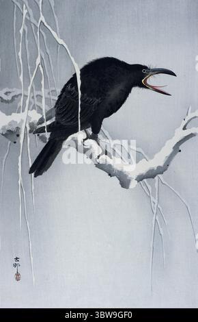 Ohara Koson. Holzschnitt mit dem Titel „Cawing Crow“ des japanischen Druckers Ohara Koson (auch Ohara Hōson, Ohara Shōson: 1877-1945), um 1900 Stockfoto