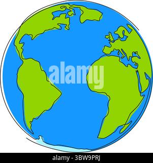 Durchgehende einzeilige Zeichnung des Planeten Erde, Strichgrafik-Vektor-Illustration Stock Vektor