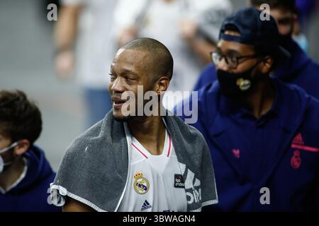 22. November 2020, MADRID, SPANIEN: Anthony Randolph von Real Madrid sieht während des Basketballspiels zwischen Real Madrid und Baxi Manresa am 22. November 2020 im Pavillon des Wizink Center in Madrid, Spanien, an. (Bild: © Oscar J. Barroso/AFP7 via ZUMA Wire) Stockfoto