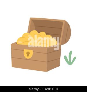 Eine Schatzkiste mit glühenden Goldmünzen, perfekt für Piratenmotive, Abenteuergeschichten und versteckte Illustrationen Stock Vektor